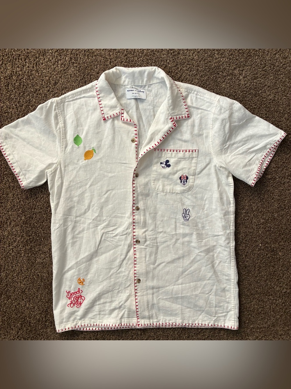 Old Navy x Disney Linen-Blend Embroidered Pocket Boys Shirt, Size XXL 18 Plus